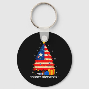 Puerto Rico Flag Tree Lights Christmas Pajamas -co Key Ring