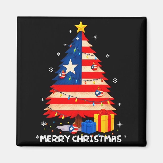 Puerto Rico Flag Tree Lights Christmas Pajamas -co Magnet (Front)