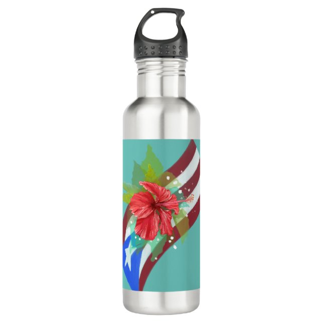 Puerto Rico flag with flor de maga  710 Ml Water Bottle (Front)