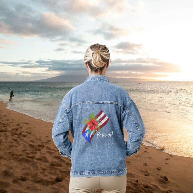 Puerto Rico flag with flor de maga boricua Denim Jacket (Creator Uploaded)