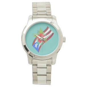 Puerto Rico flag with flor de maga boricua Watch