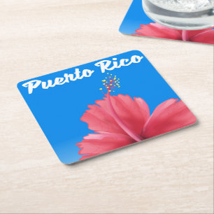 Puerto Rico Flor de maga travel poster Square Paper Coaster