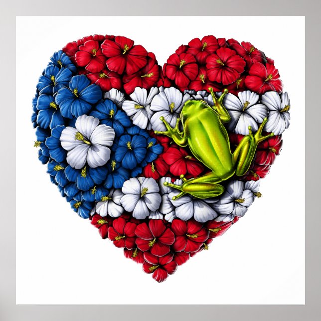 Puerto Rico Floral Heart Poster (Front)