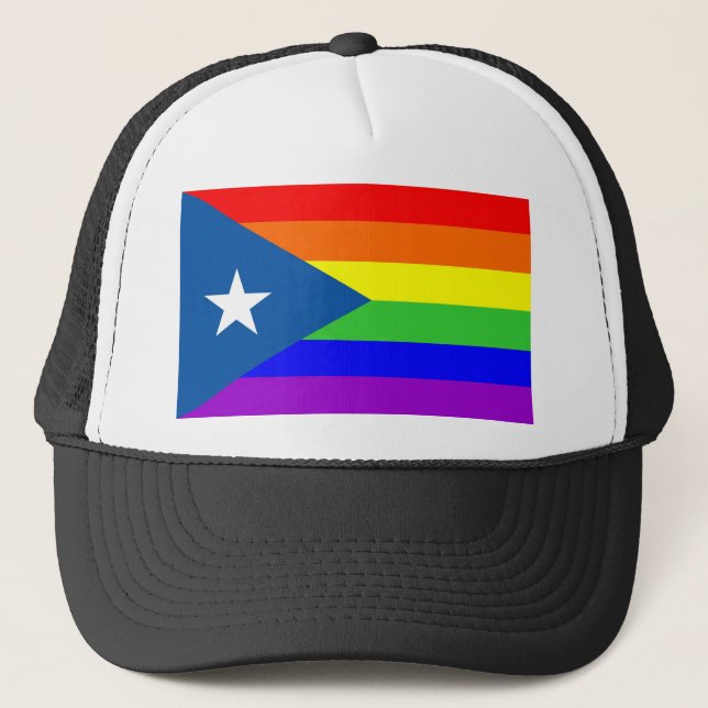 puerto rico gay proud rainbow flag homosexual trucker hat (Front)