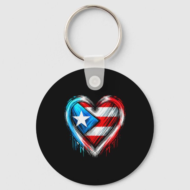 Puerto Rico Heart Puerto Rican Flag  Key Ring (Front)