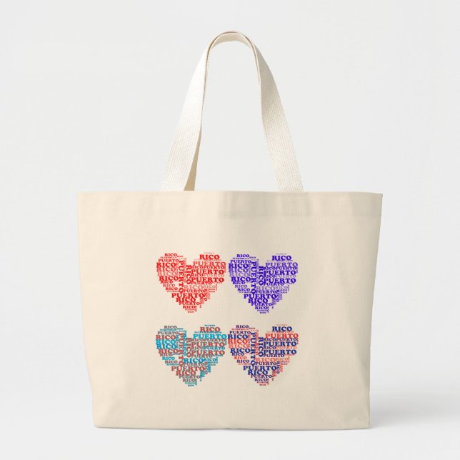 Puerto Rico Hearts Products Large Tote Bag (Front)