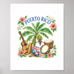 Puerto Rico Heritage Tropical Music Vintage Art Poster