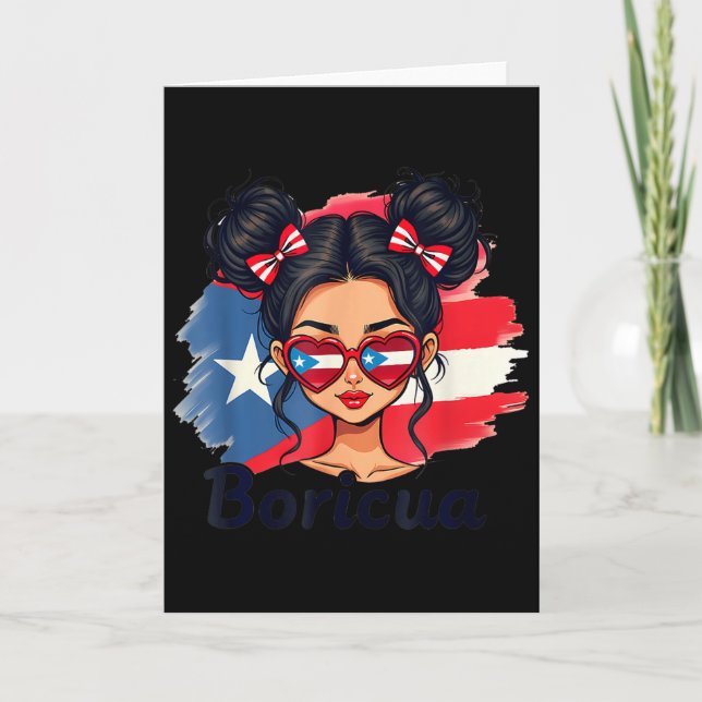 Puerto Rico Hispanic Heritage Messy Bun Puerto Ric Card (Front)