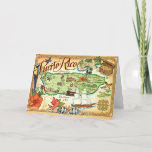 Puerto Rico Illustrated Map  Card