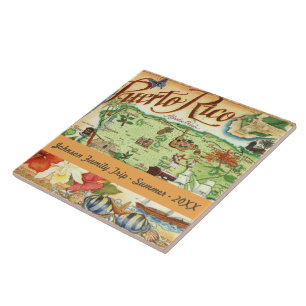 Puerto Rico Illustrated Map Ceramic Tile