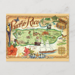 Puerto Rico Illustrated Map Postcard