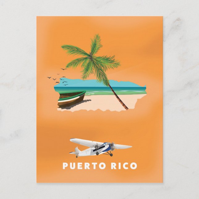 Puerto Rico illustrated map travel poster. Postcard (Front)