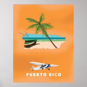 Puerto Rico illustrated map travel poster. Poster