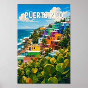 Puerto Rico Illustration Travel Art Vintage Poster