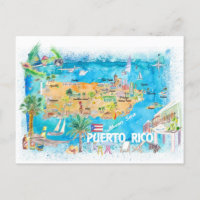 Puerto Rico Islands Illustrated Travel Map