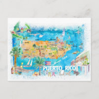 Puerto Rico Islands Illustrated Travel Map 