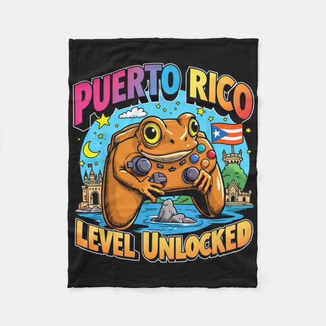 Puerto Rico Level Unlocked Gamer Coqui Frog  Fleece Blanket (Front)