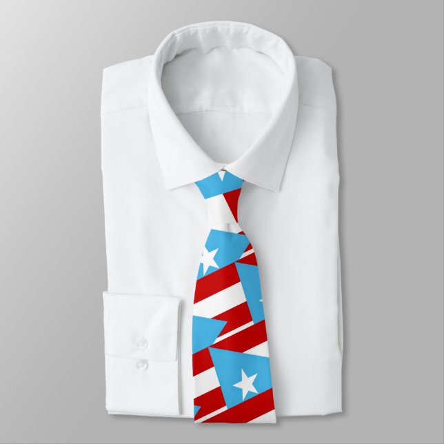 Puerto Rico Light Blue Flag Pattern Necktie (Tied)