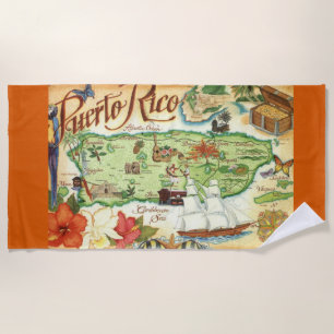 Puerto Rico Map Beach Towel