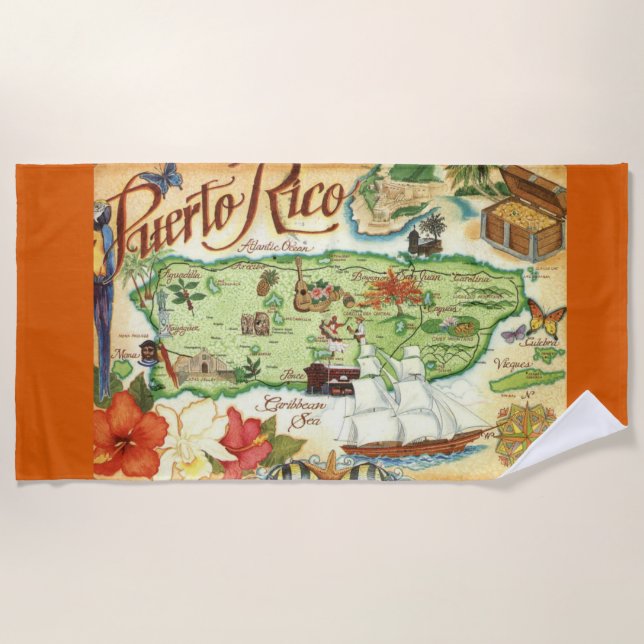 Puerto Rico Map Beach Towel (Front)