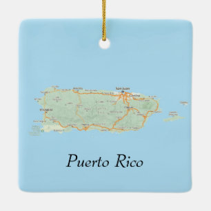 Puerto Rico Map Christmas Ceramic Ornament