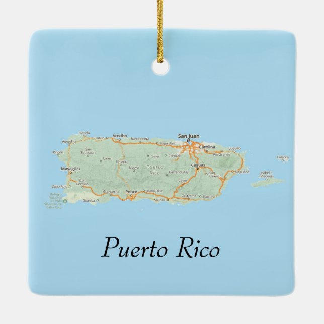 Puerto Rico Map Christmas Ceramic Ornament (Back)
