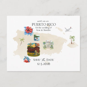 Puerto Rico Map Destination Wedding Save the Date Postcard