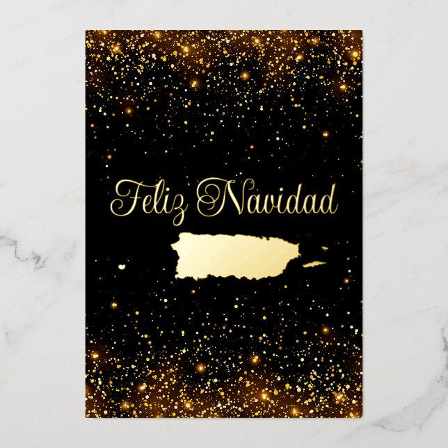 Puerto Rico Map Feliz Navidad Glitter Christmas Foil Holiday Card (Front)