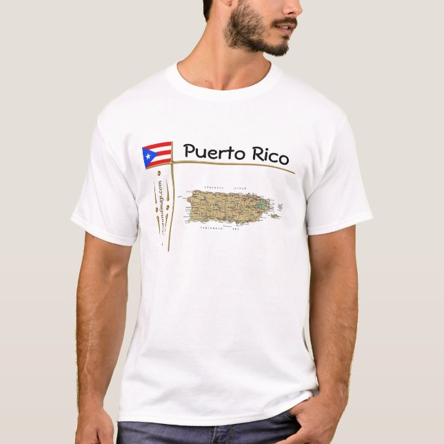 Puerto Rico Map + Flag + Title T-Shirt (Front)