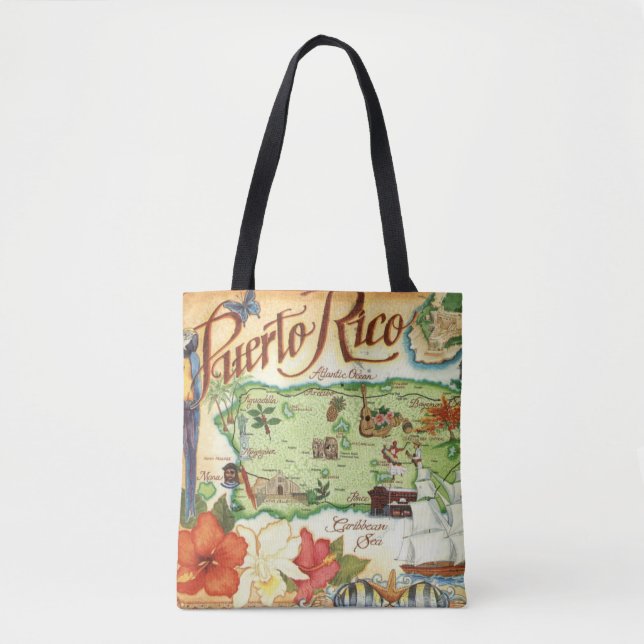 Puerto Rico Map Shoulder Tote (Front)