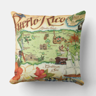 Puerto Rico Map Throw Pillow