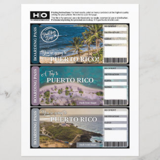 Puerto Rico Mock Ticket for Travel and Events