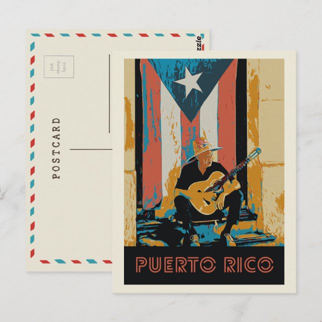 Puerto Rico, musician and flag Postcard (Front/Back)