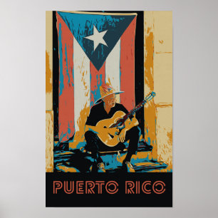 Puerto Rico, musician and flag Postcard Poster