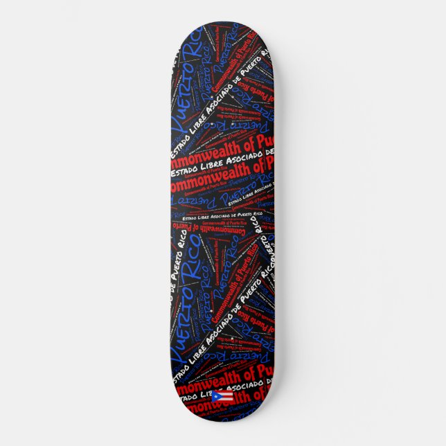 Puerto Rico National Pride Wordcloud Skateboard (Front)