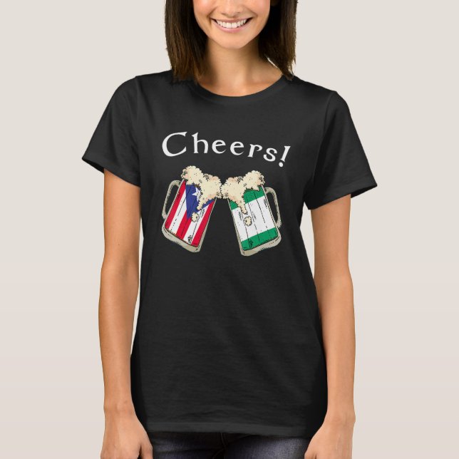 Puerto Rico Nigeria Flag Cheers Beer Grown Patriot T-Shirt (Front)