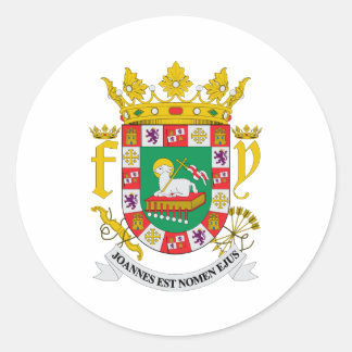 Puerto Rico Official Coat Of Arms Heraldry Symbol Classic Round Sticker