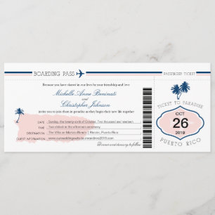 Puerto Rico Palm Tree Wedding Boarding Pass Invitation