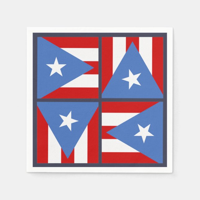 Puerto Rico Party Theme: Bold Flag Square Pattern Napkin (Front)
