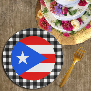 Puerto Rico Plate, buffalo plaid, Puerto Rico Flag Paper Plate