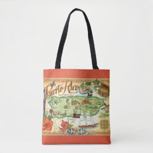 Puerto Rico Postcard Map Shoulder Tote