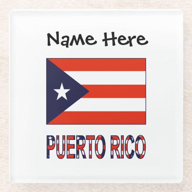 Puerto Rico Puerto Rican Flag Blue Personalisation Glass Coaster (Front)
