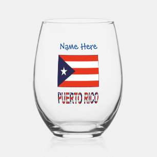 Puerto Rico Puerto Rican Flag Blue Personalisation Stemless Wine Glass