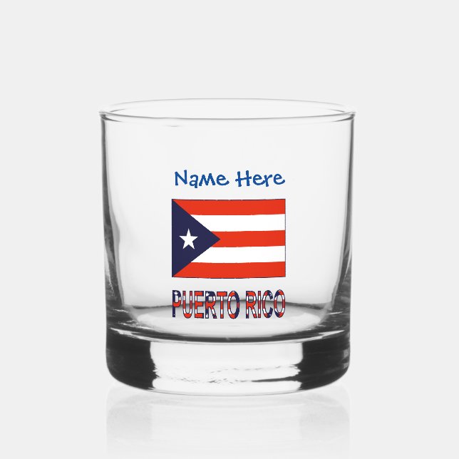 Puerto Rico Puerto Rican Flag Blue Personalisation Whiskey Glass (Front)
