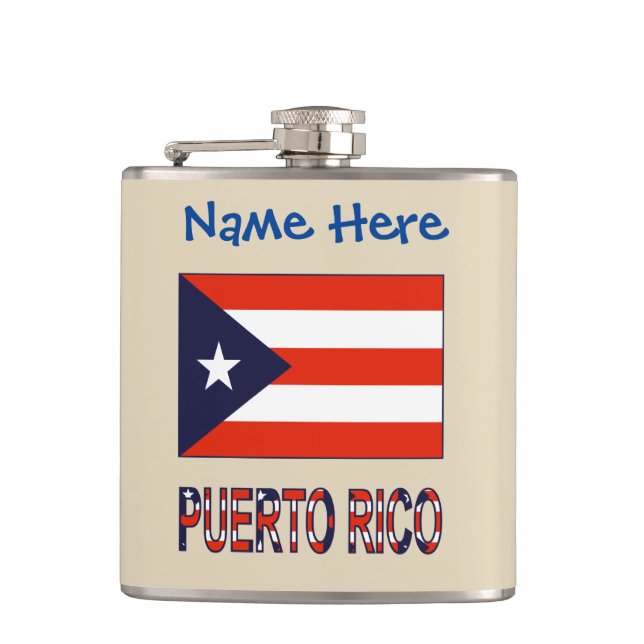 Puerto Rico Puerto Rican Flag Blue Personalised  Hip Flask (Front)