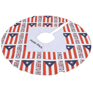 Puerto Rico Puerto Rican Flag Tiled Black Personal Faux Linen Tree Skirt