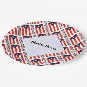 Puerto Rico Puerto Rican Flag Tiled Black Personal Paper Plate