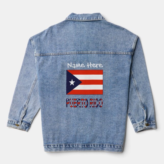 Puerto Rico Puerto Rican Flag White Personalised Denim Jacket (Back)