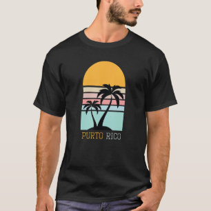 Puerto Rico Retro Palm Tree Sunset Vacation Beach T-Shirt