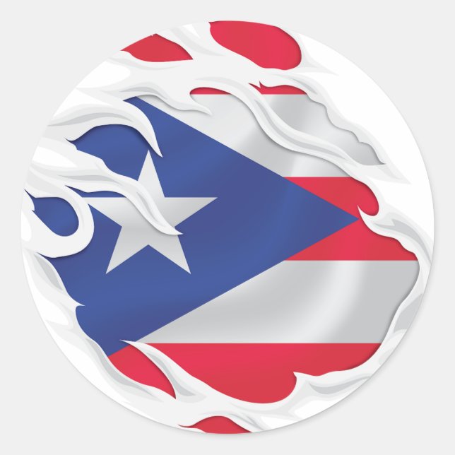 Puerto Rico Ripped Flag Classic Round Sticker (Front)